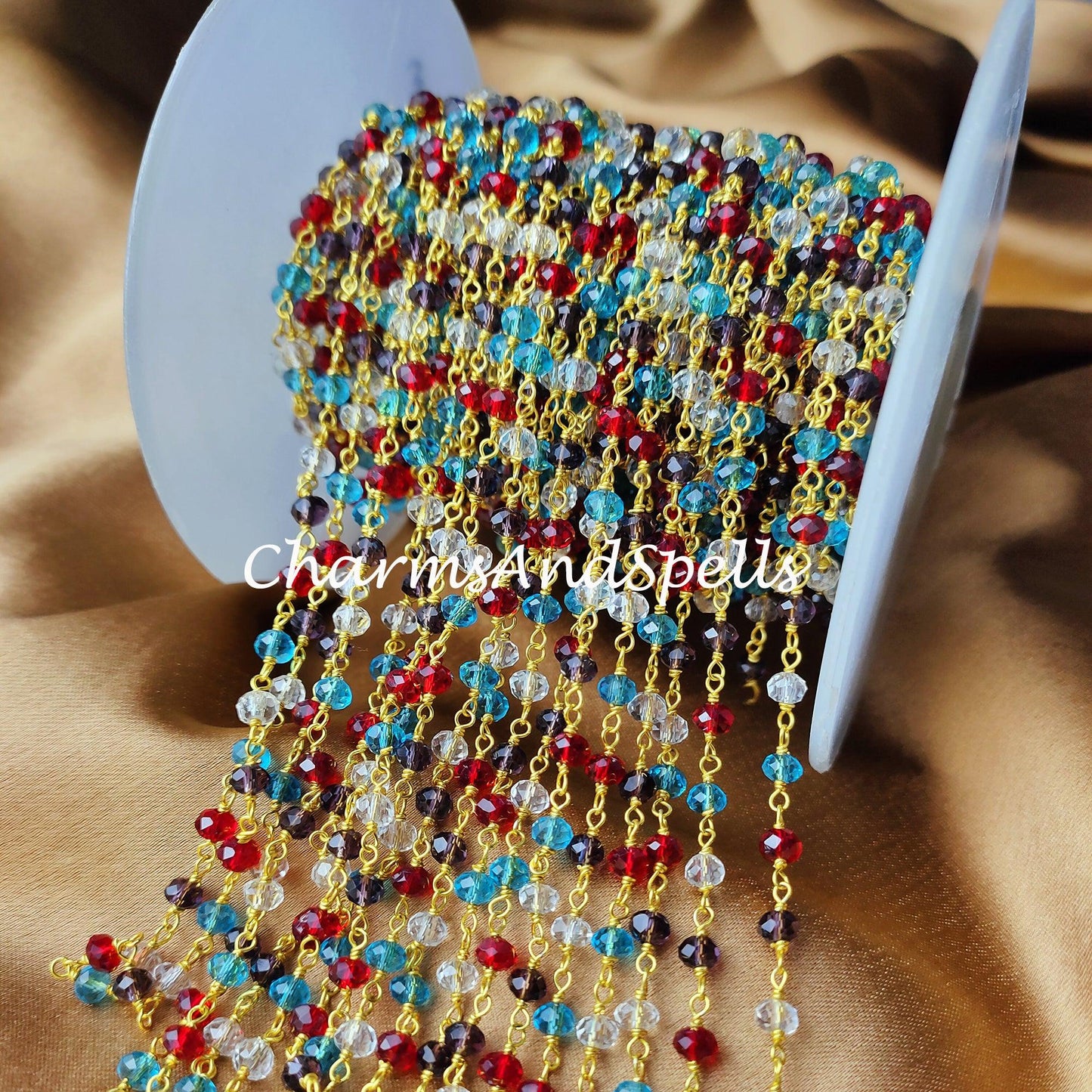 1 Feet Chain, Multi Colored Rosary Chain, Rondelle Beads Chain, Gold Plated Rosary, DIY Jewelry Making Supply, Bead Size 4-4.5mm, Body Chain - Charms And Spells