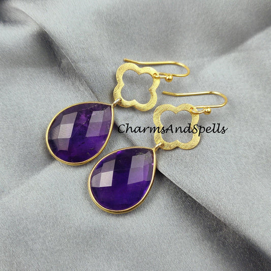 Purple Amethyst Earrings, February Birthstone Earrings, Gemstone Earrings, Gold Plated Earrings - Charms And Spells