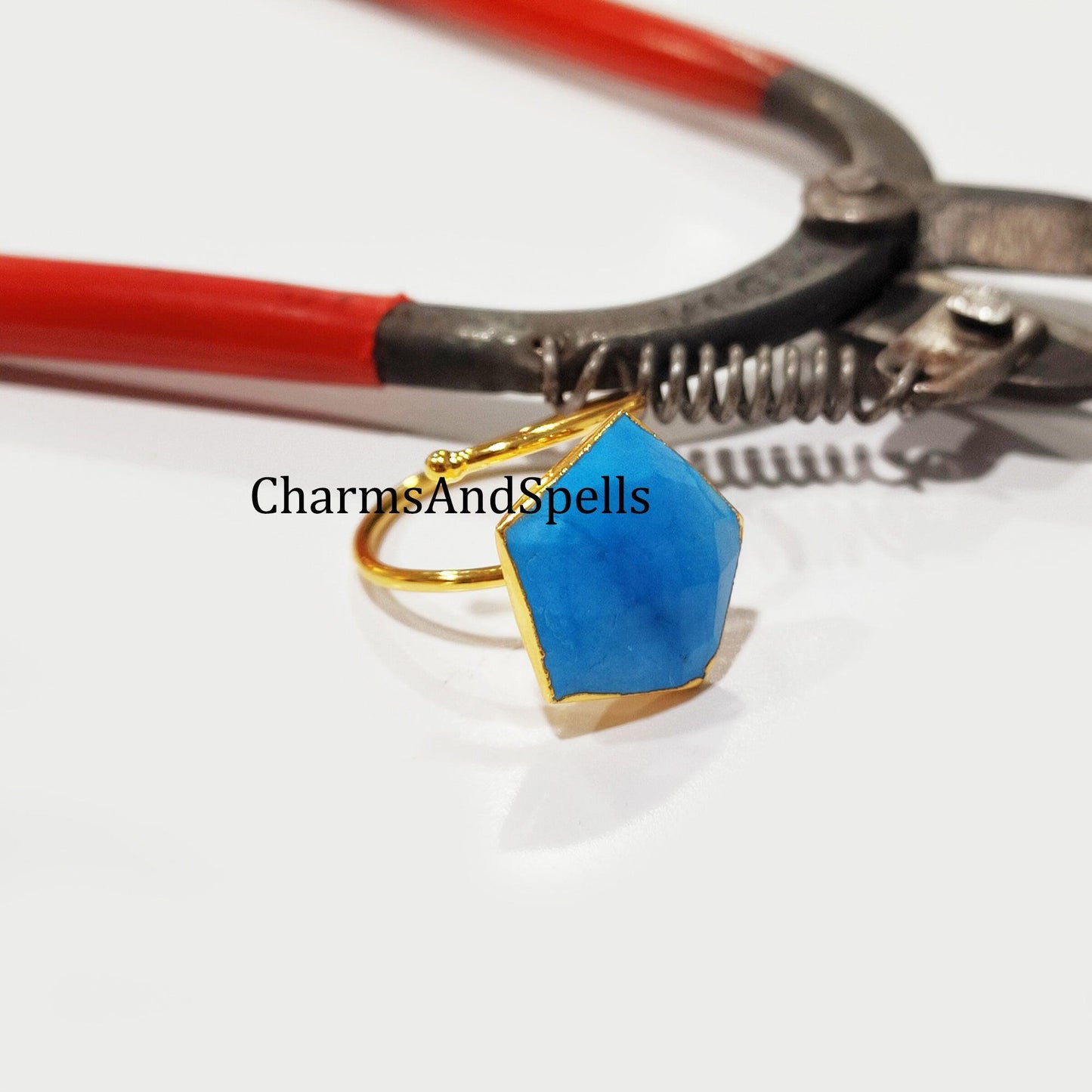 50% OFF On Turquoise Howlite Ring, Pentagon Ring, Statement Ring, Electroplated Ring, Adjustable Ring, Unique Ring - Charms And Spells