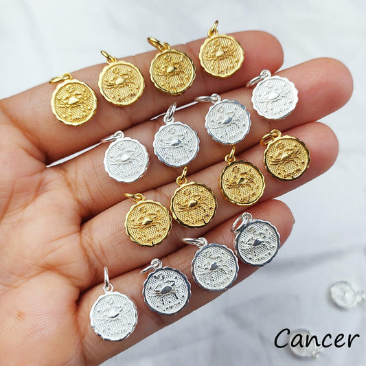 Cancer charm necklace, vintage zodiac charm necklace, vintage astrological charm with chain, boho cool zodiac signs necklace - Charms And Spells