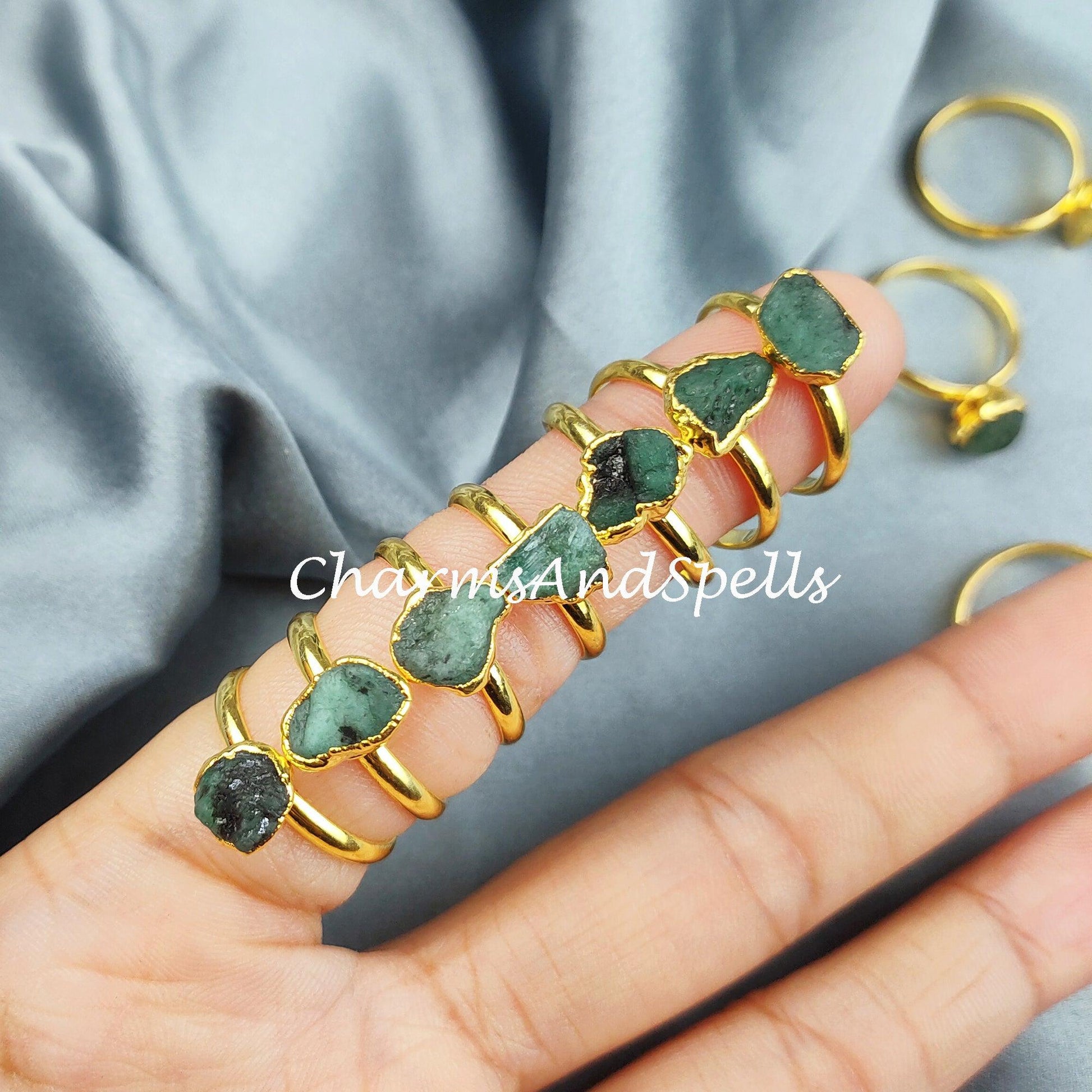 Natural Emerald Ring, 14K Gold Plated Ring, Electroplated Ring, Raw Emerald Ring, Statement Ring, Unique Ring, Dainty Ring - Charms And Spells