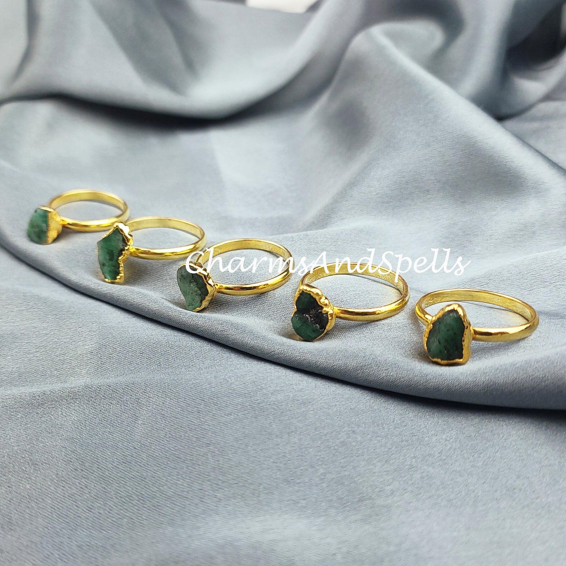 Natural Emerald Ring, 14K Gold Plated Ring, Electroplated Ring, Raw Emerald Ring, Statement Ring, Unique Ring, Dainty Ring - Charms And Spells