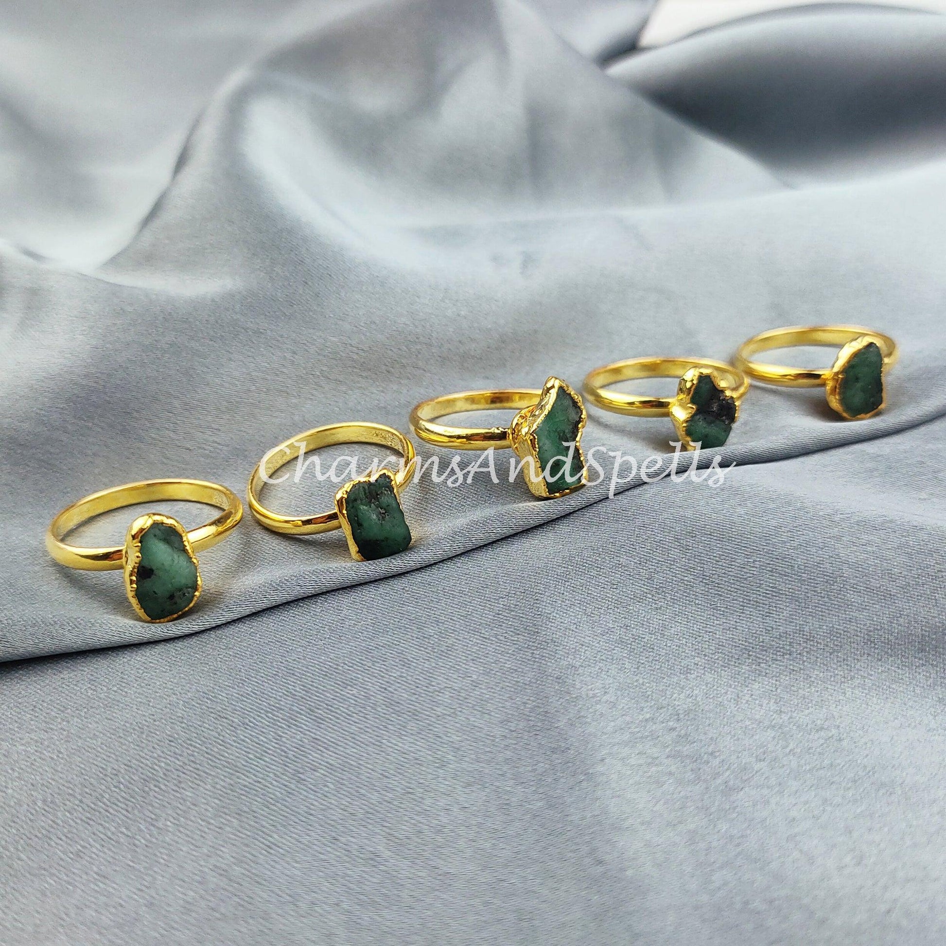 Natural Emerald Ring, 14K Gold Plated Ring, Electroplated Ring, Raw Emerald Ring, Statement Ring, Unique Ring, Dainty Ring - Charms And Spells