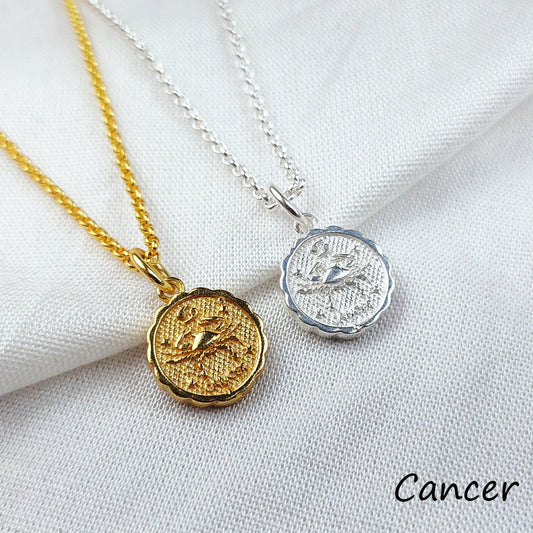 Cancer charm necklace, vintage zodiac charm necklace, vintage astrological charm with chain, boho cool zodiac signs necklace - Charms And Spells