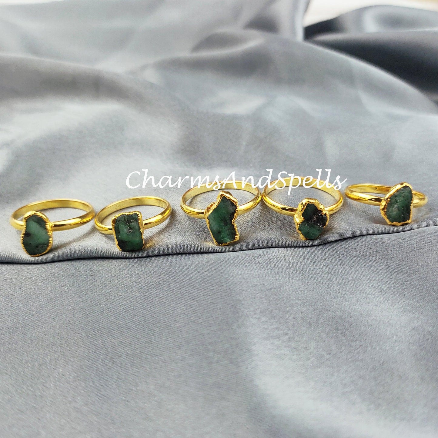 Natural Emerald Ring, 14K Gold Plated Ring, Electroplated Ring, Raw Emerald Ring, Statement Ring, Unique Ring, Dainty Ring - Charms And Spells