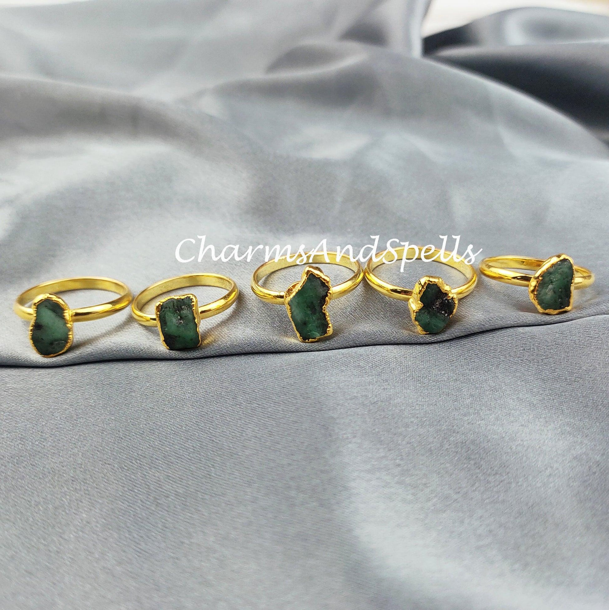 Natural Emerald Ring, 14K Gold Plated Ring, Electroplated Ring, Raw Emerald Ring, Statement Ring, Unique Ring, Dainty Ring - Charms And Spells