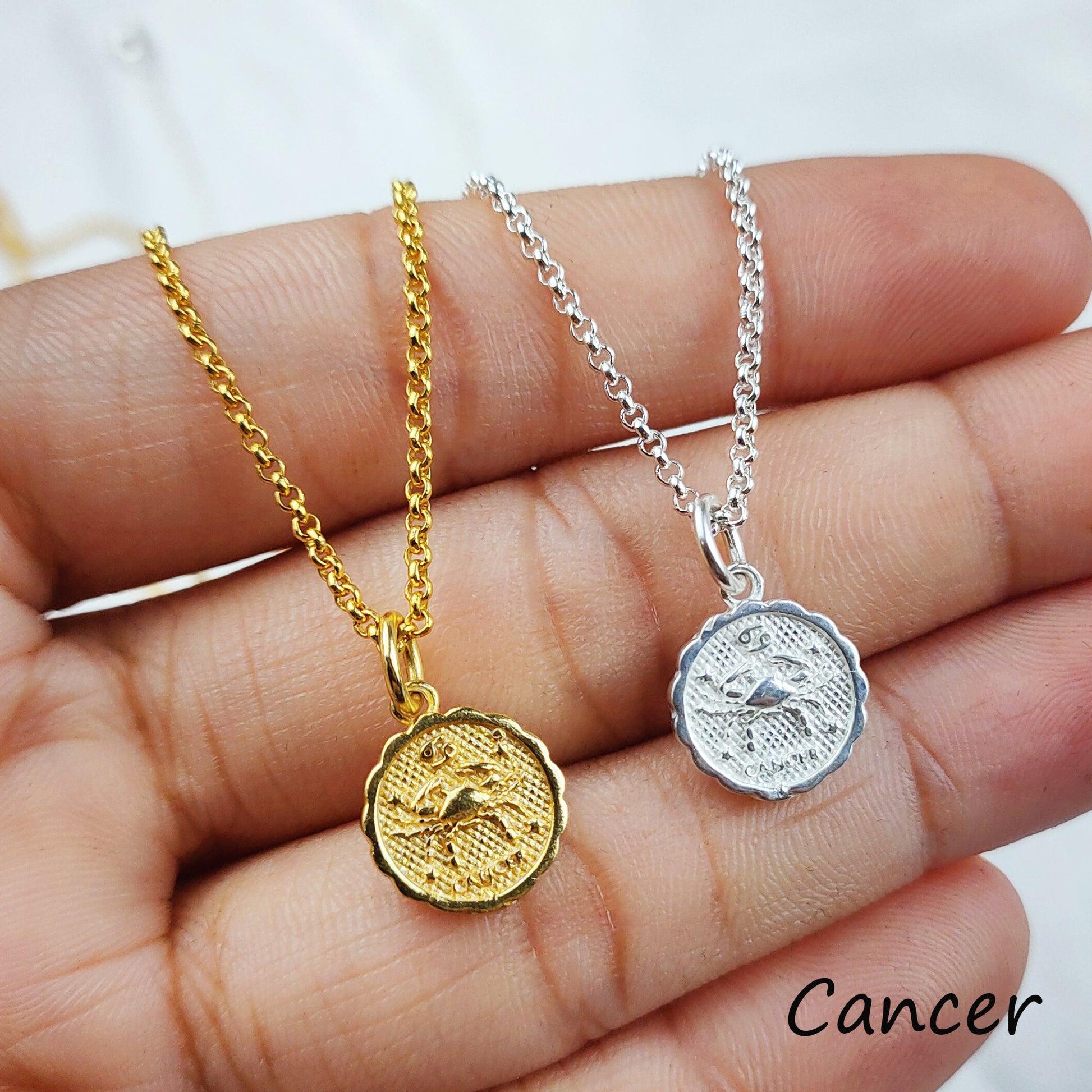 Cancer charm necklace, vintage zodiac charm necklace, vintage astrological charm with chain, boho cool zodiac signs necklace - Charms And Spells