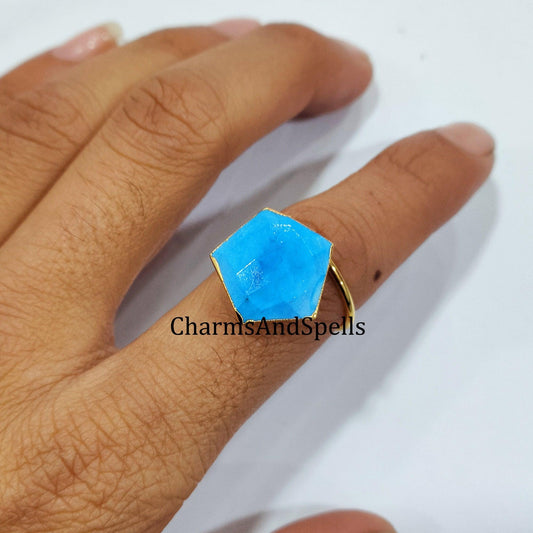 50% OFF On Turquoise Howlite Ring, Pentagon Ring, Statement Ring, Electroplated Ring, Adjustable Ring, Unique Ring - Charms And Spells