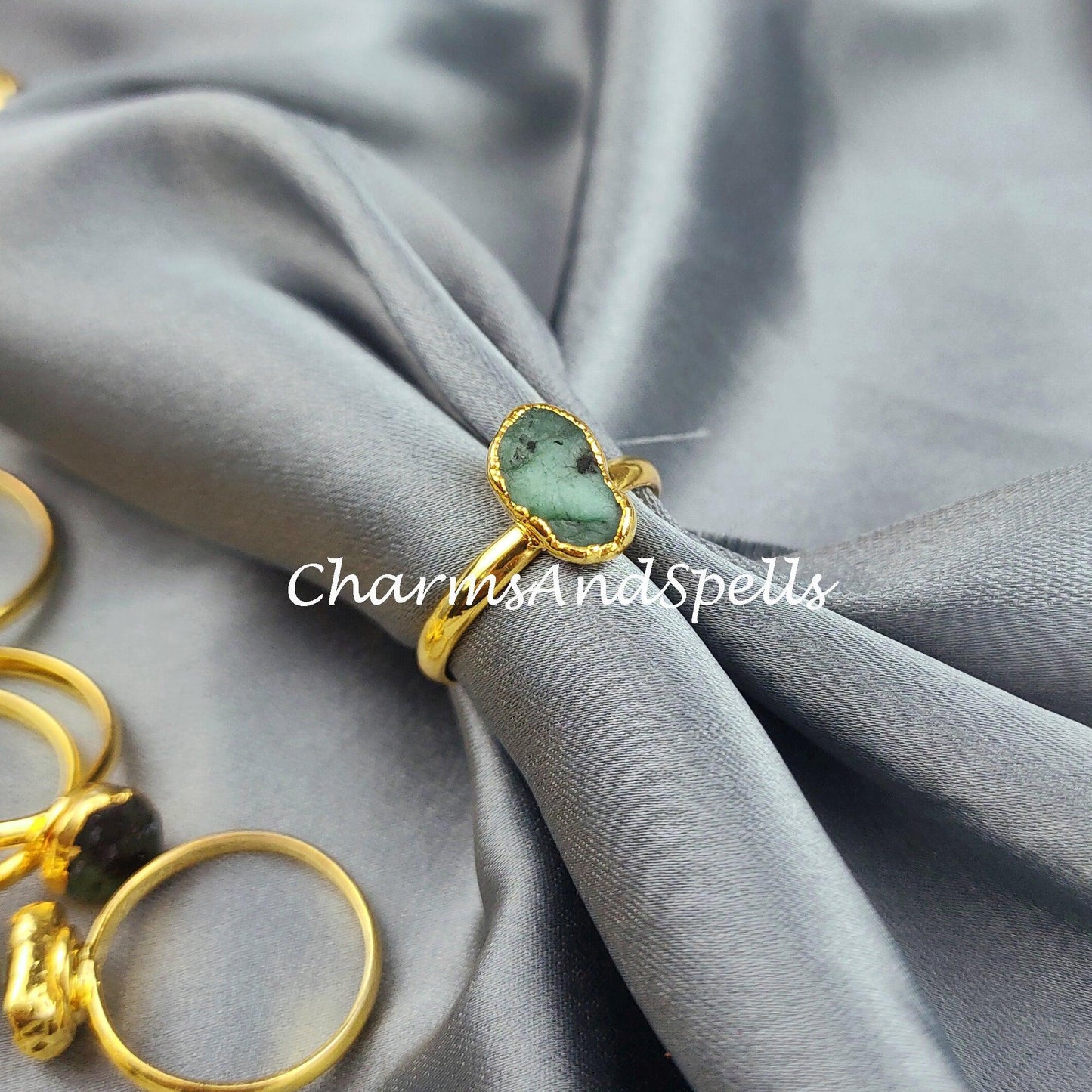 Natural Emerald Ring, 14K Gold Plated Ring, Electroplated Ring, Raw Emerald Ring, Statement Ring, Unique Ring, Dainty Ring - Charms And Spells