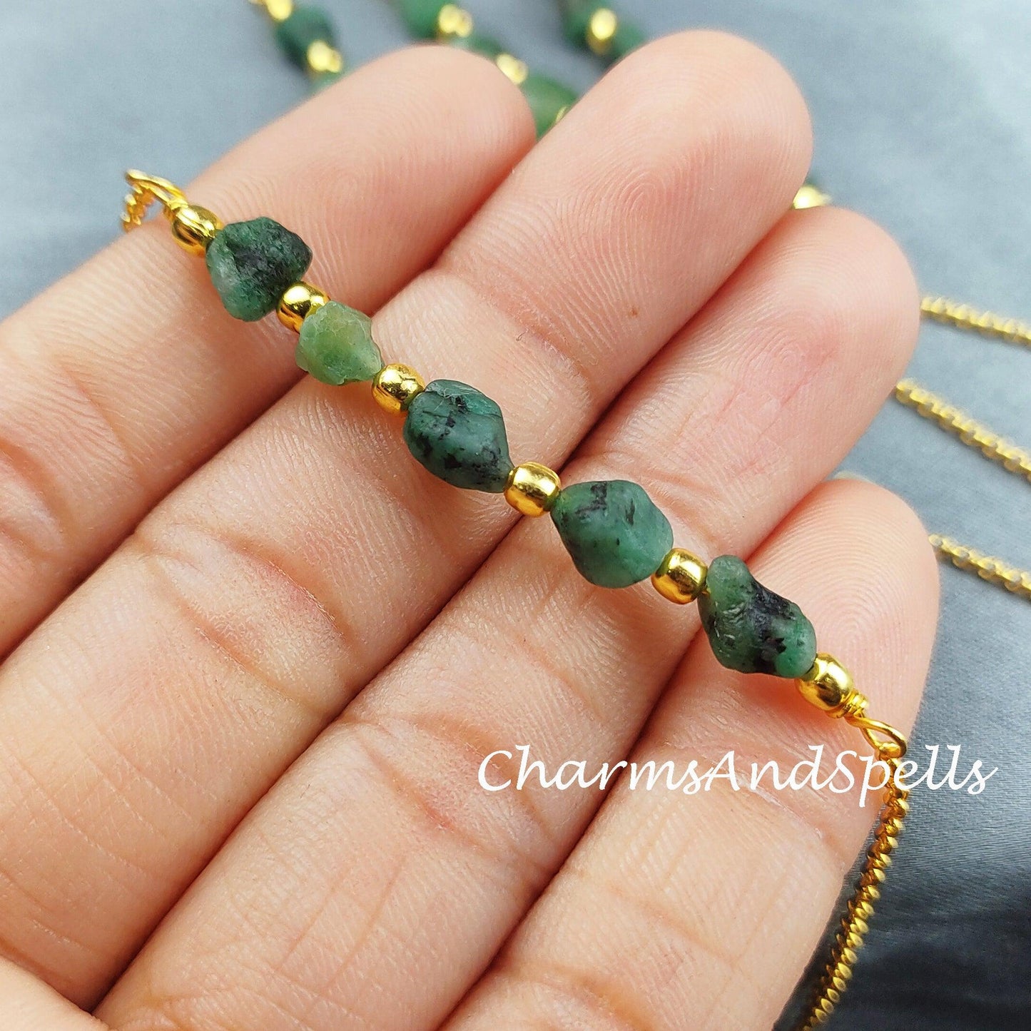 Raw Emerald Bracelet, Healing Bracelet, Ethnic Bracelet, Raw Emerald Bracelet, Dainty Green Crystals Bracelet, Bracelet For Women - Charms And Spells