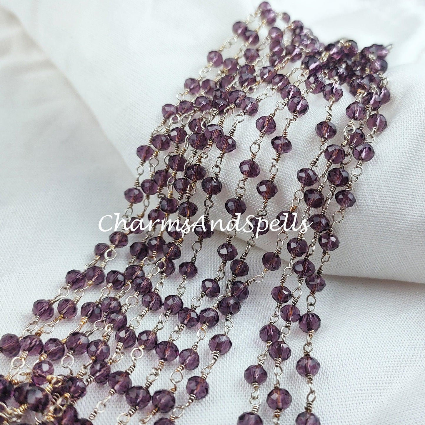 Amethyst Beaded Chain, Wire Wrapped Chain, Rosary Bead Chain, Amethyst Gemstone Chain, Jewelry Making Chain, DIY Chain, Handmade Chain - Charms And Spells