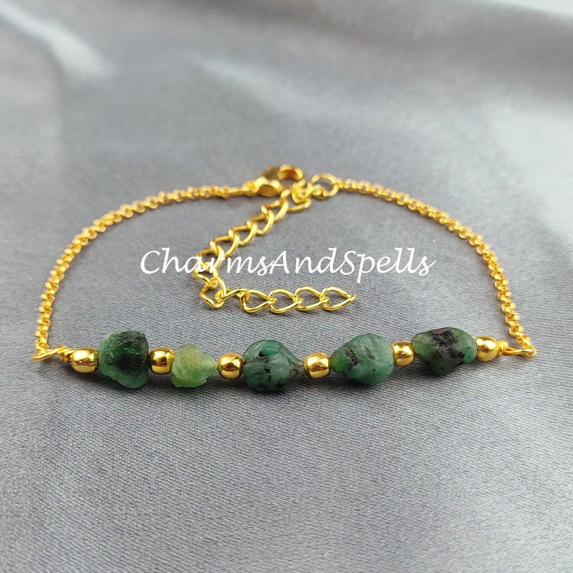 Raw Emerald Bracelet, Healing Bracelet, Ethnic Bracelet, Raw Emerald Bracelet, Dainty Green Crystals Bracelet, Bracelet For Women - Charms And Spells