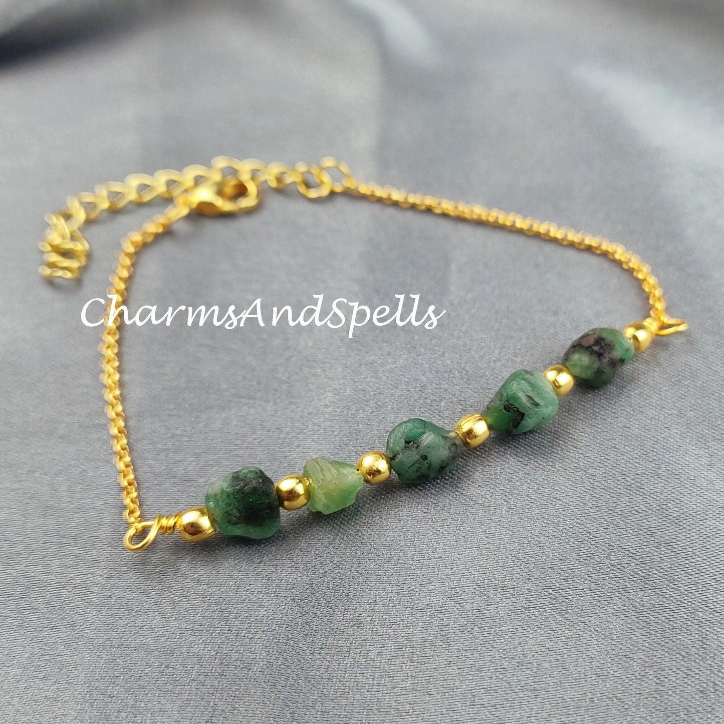 Raw Emerald Bracelet, Healing Bracelet, Ethnic Bracelet, Raw Emerald Bracelet, Dainty Green Crystals Bracelet, Bracelet For Women - Charms And Spells