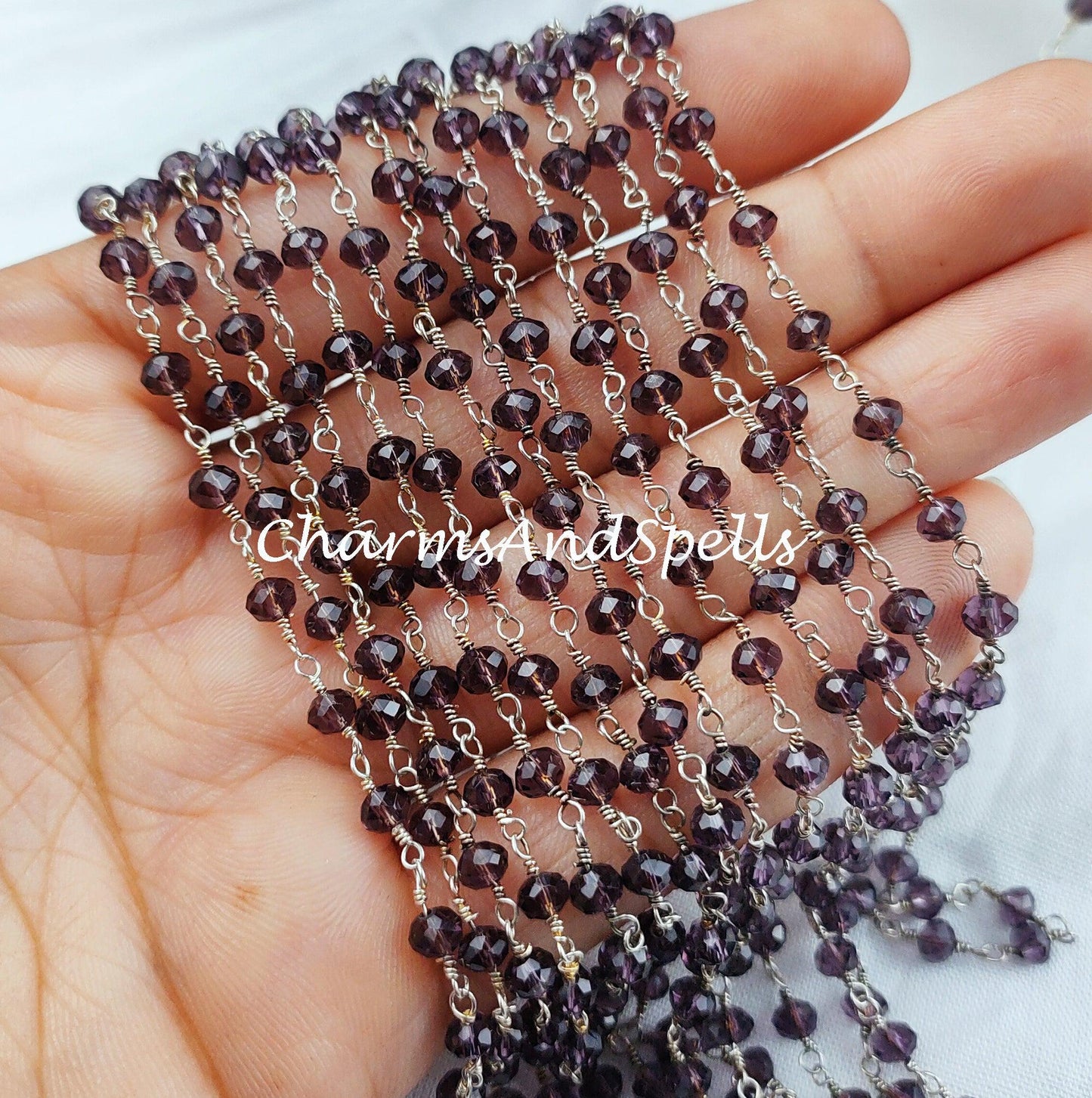 Amethyst Beaded Chain, Wire Wrapped Chain, Rosary Bead Chain, Amethyst Gemstone Chain, Jewelry Making Chain, DIY Chain, Handmade Chain - Charms And Spells