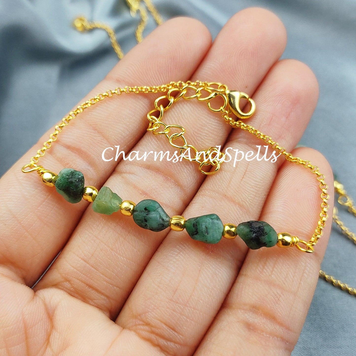 Raw Emerald Bracelet, Healing Bracelet, Ethnic Bracelet, Raw Emerald Bracelet, Dainty Green Crystals Bracelet, Bracelet For Women - Charms And Spells