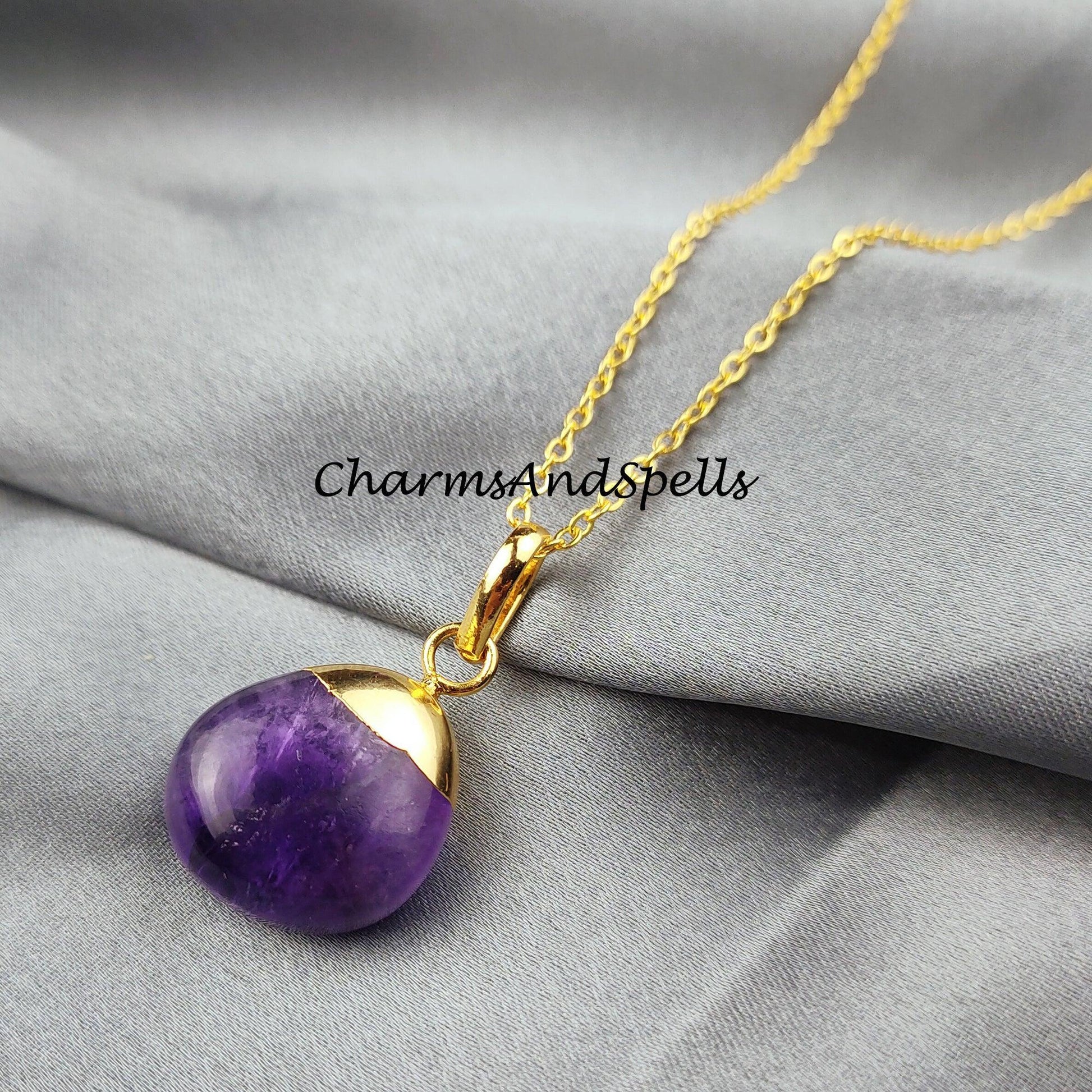 Amethyst Tumble Necklace, Gemstone Necklace, Handmade Necklace, Gold Plated Necklace, Birthstone Necklace - Charms And Spells