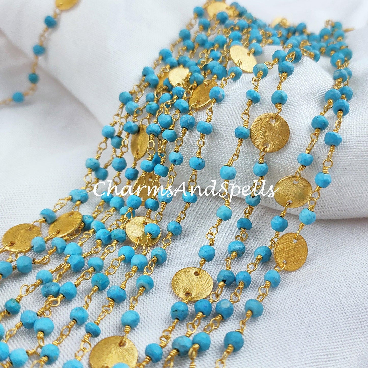 1 Feet Chain Sale!!!! Turquoise Bead Chain, Healing Necklace Chain, Wire Wrapped Chain With Charm, Rosary Bead Chain, Blue Gemstone Chain - Charms And Spells