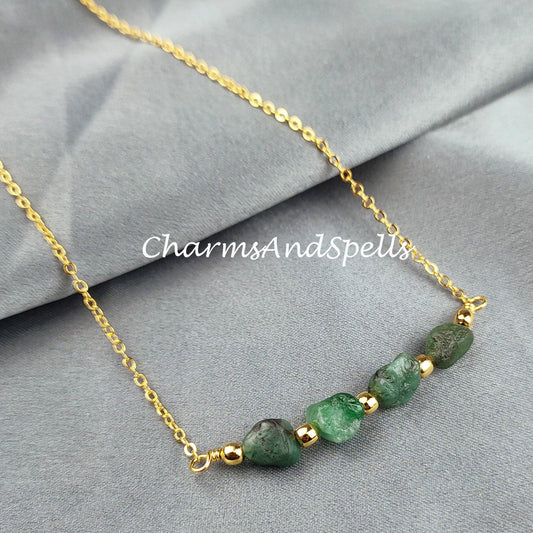 Raw Emerald Necklace, Rough Gemstone Crystal, Healing Stone, May Birthstone, Layering, Girlfriend, Gift for Her - Charms And Spells