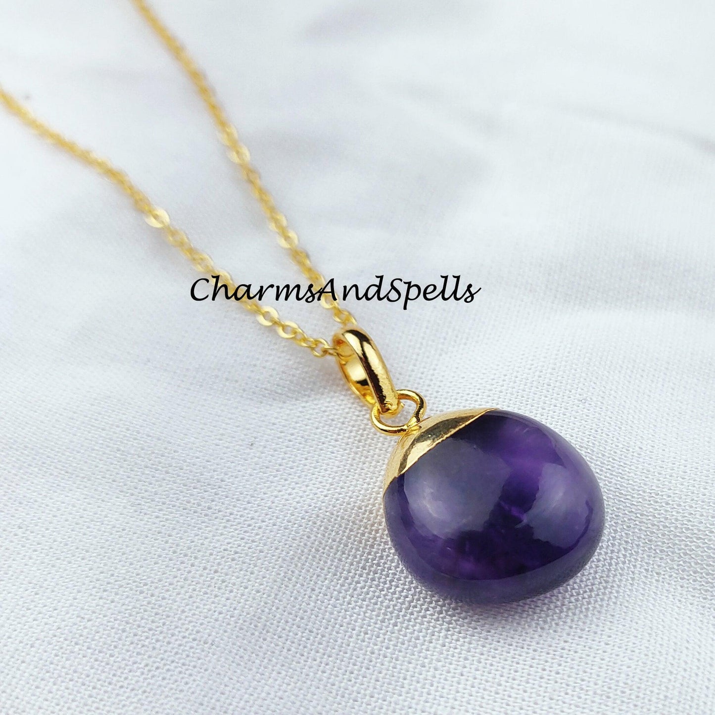 Amethyst Tumble Necklace, Gemstone Necklace, Handmade Necklace, Gold Plated Necklace, Birthstone Necklace - Charms And Spells