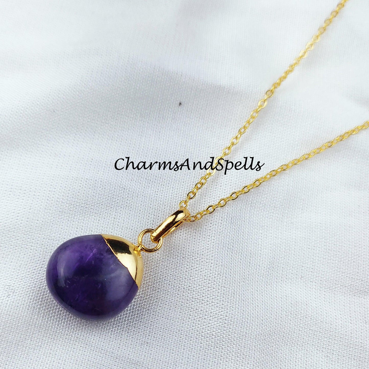 Amethyst Tumble Necklace, Gemstone Necklace, Handmade Necklace, Gold Plated Necklace, Birthstone Necklace - Charms And Spells