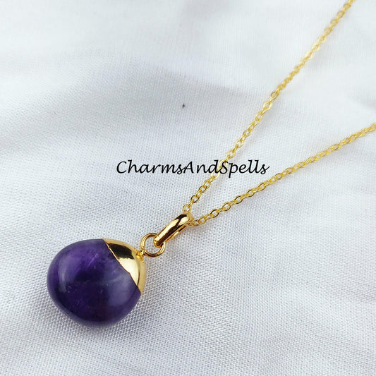 Amethyst Tumble Necklace, Gemstone Necklace, Handmade Necklace, Gold Plated Necklace, Birthstone Necklace - Charms And Spells