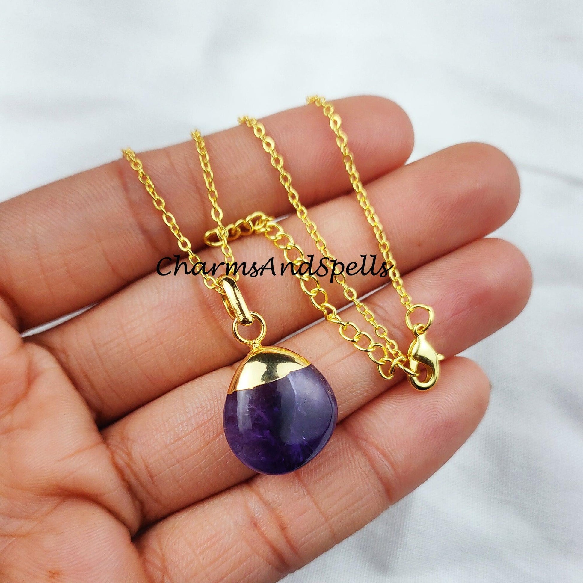 Amethyst Tumble Necklace, Gemstone Necklace, Handmade Necklace, Gold Plated Necklace, Birthstone Necklace - Charms And Spells