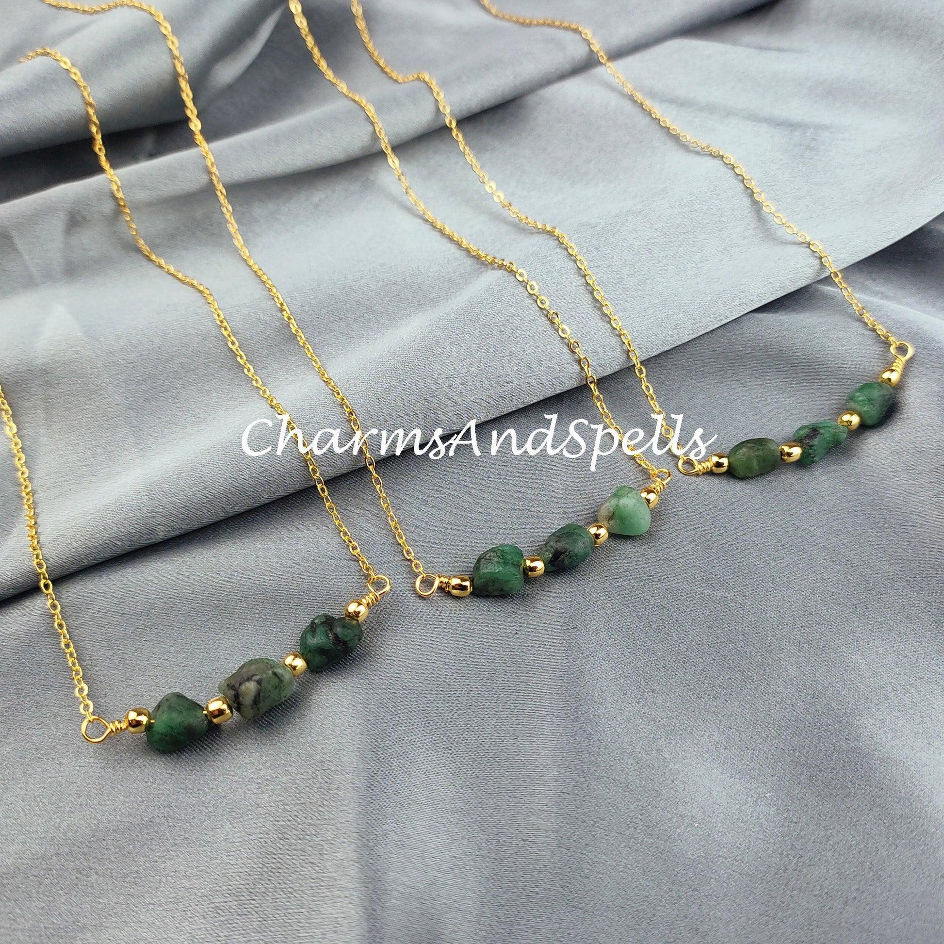 Green Emerald Necklace, Rough Necklace, Birthstone Jewelry, Green Necklace, Gift For Unisex, Ethnic Necklace, Beaded Necklace - Charms And Spells