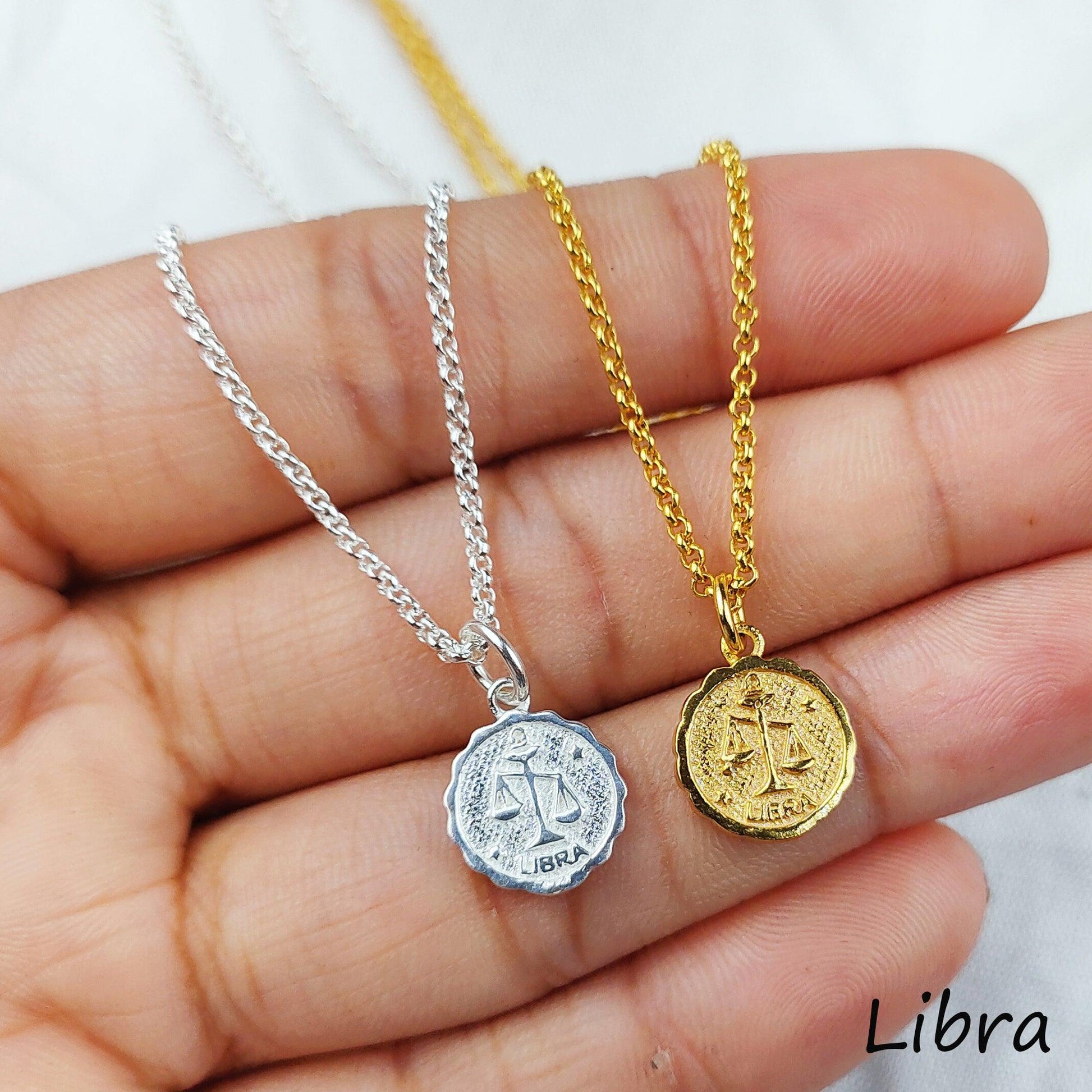 Libra Necklace, Zodiac gifts, birthday gift for her, zodiac medallion necklace, gold/silver plated necklace, astrology gift - Charms And Spells