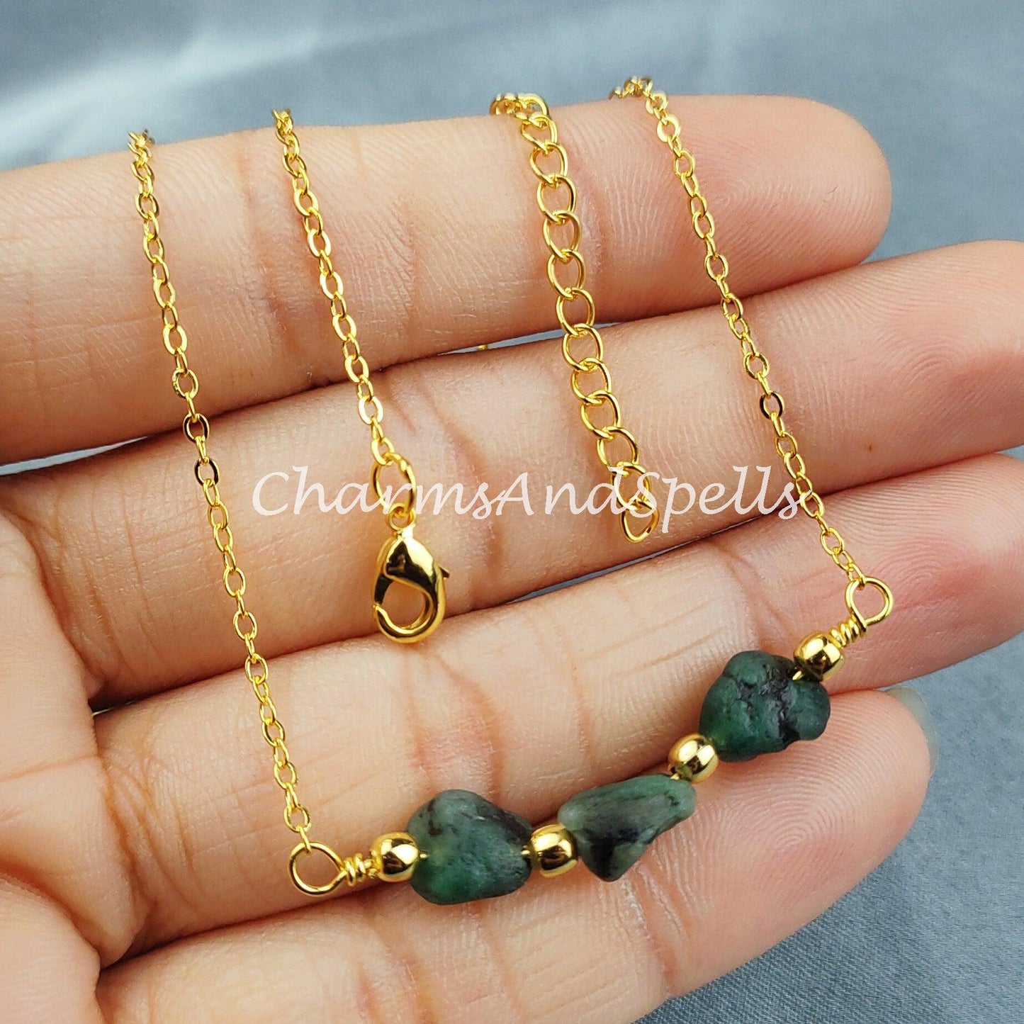 Green Emerald Necklace, Rough Necklace, Birthstone Jewelry, Green Necklace, Gift For Unisex, Ethnic Necklace, Beaded Necklace - Charms And Spells