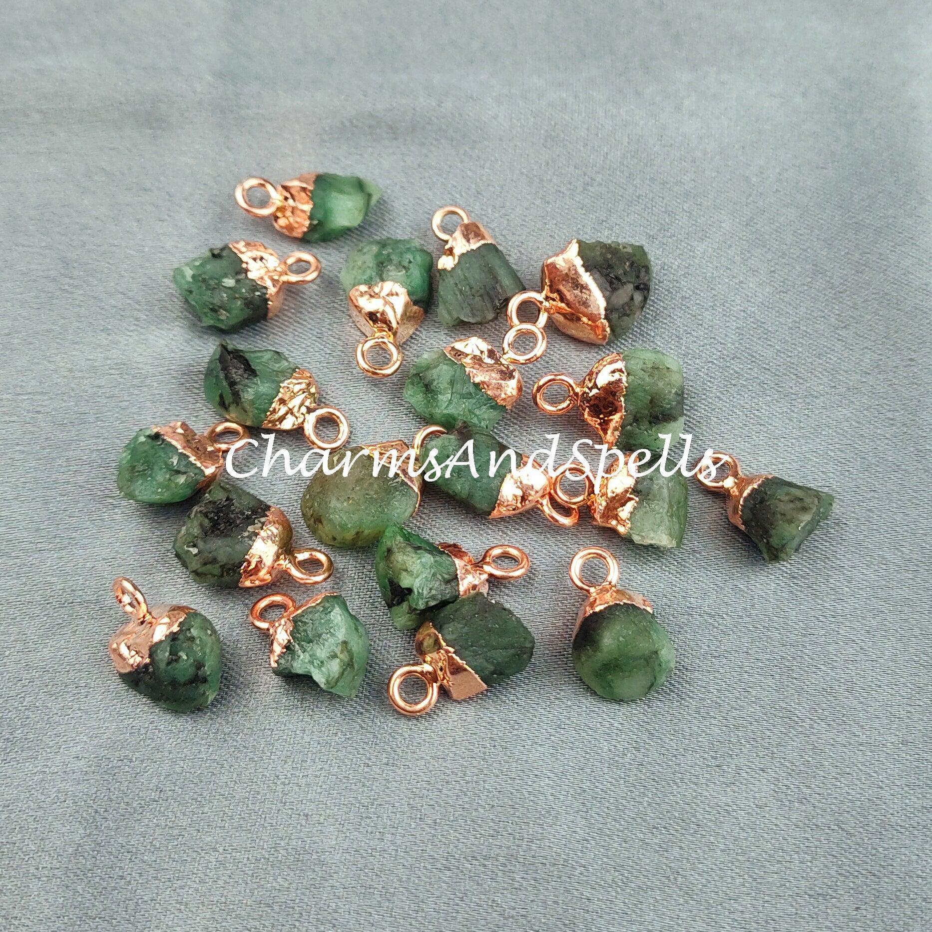 Natural Emerald Pendant Connectors, Emerald Charm Connectors, Electroplated Single Bail Connectors, DIY Jewelry Making - Charms And Spells