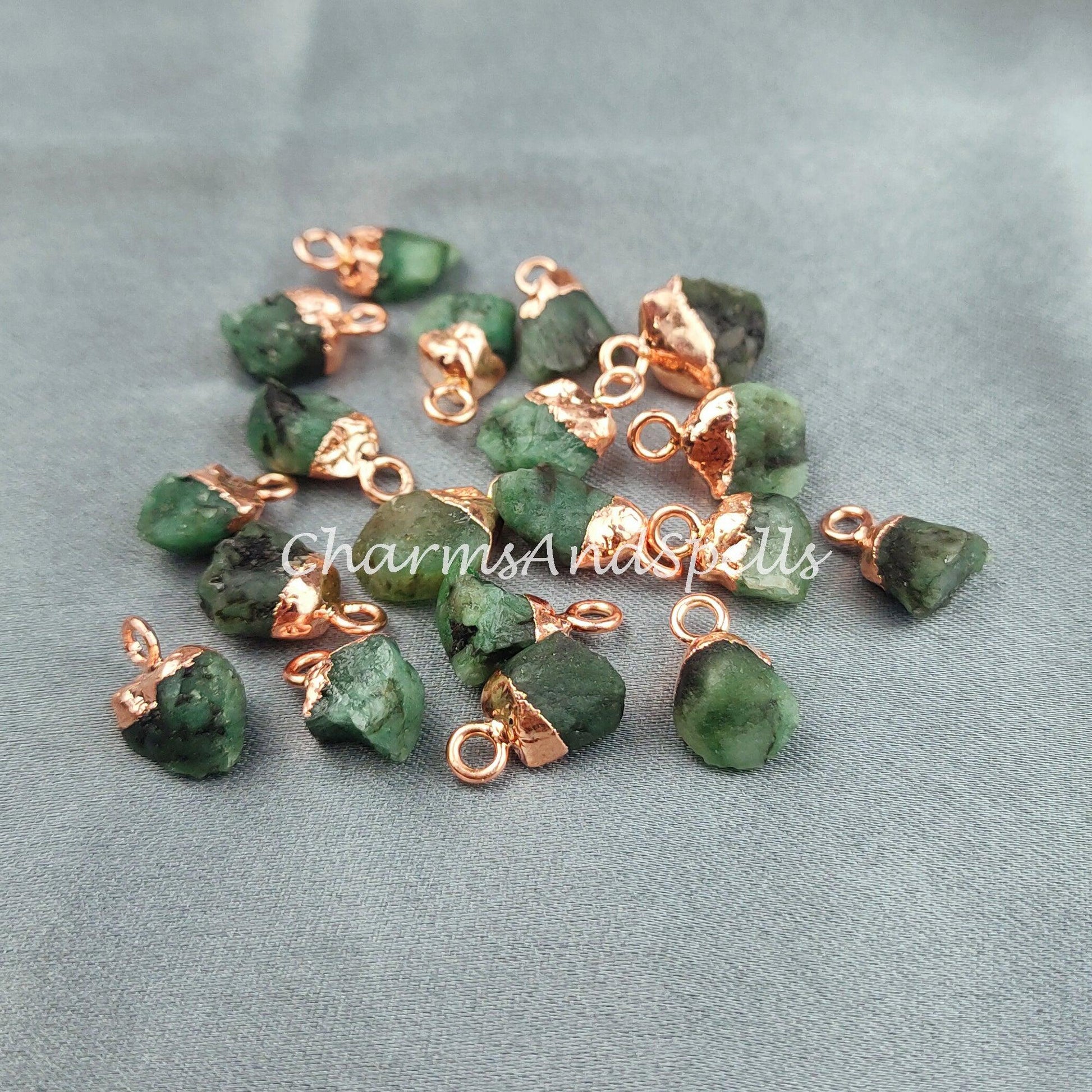 Natural Emerald Pendant Connectors, Emerald Charm Connectors, Electroplated Single Bail Connectors, DIY Jewelry Making - Charms And Spells