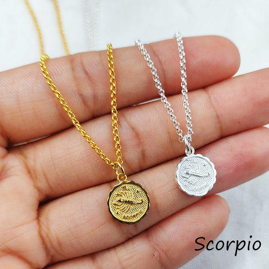 Scorpio Zodiac Necklace, Constellation Necklace, Silver/Gold Chain, Birthstone Zodiac Necklace, Birth Sign, gift for mom - Charms And Spells