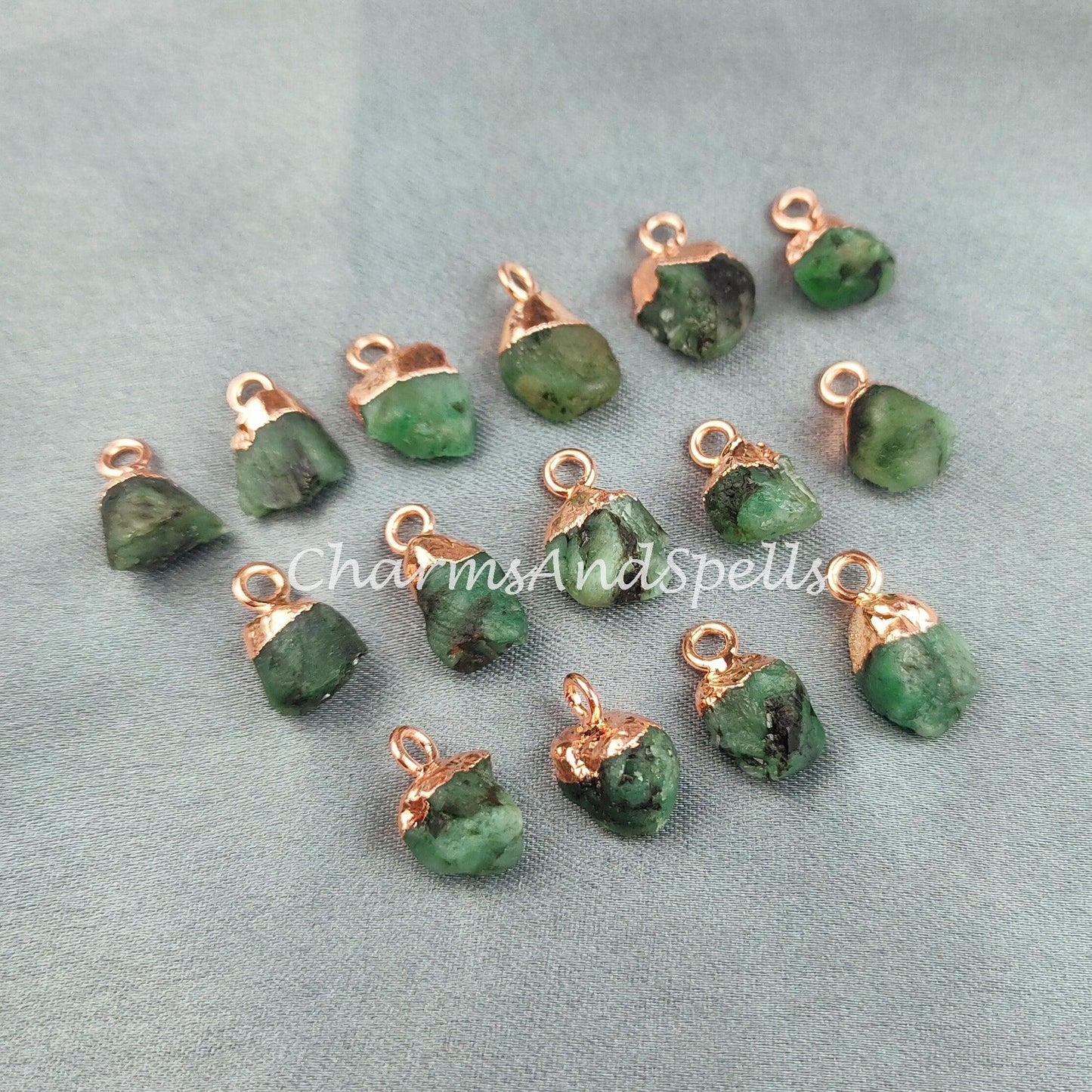 Natural Emerald Pendant Connectors, Emerald Charm Connectors, Electroplated Single Bail Connectors, DIY Jewelry Making - Charms And Spells