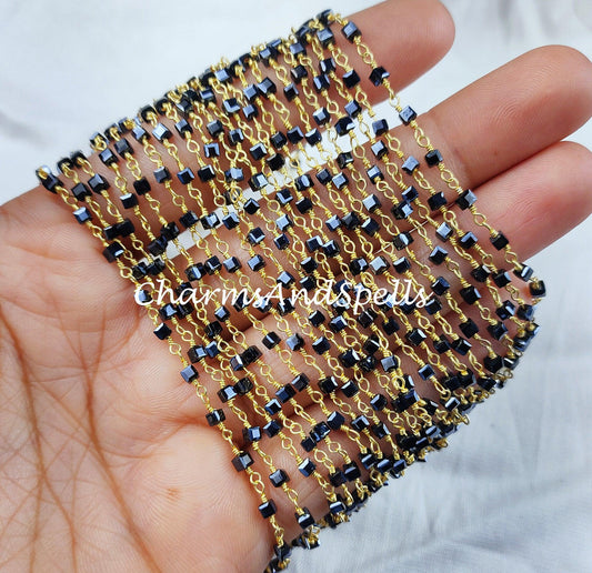 1 Feet Chain, 50% OFF Square Black Onyx Beaded Rosary Chain, 2.5mm Beaded Gold Plated Chain, Jewelry Findings, 3D Square Box Chain - Charms And Spells
