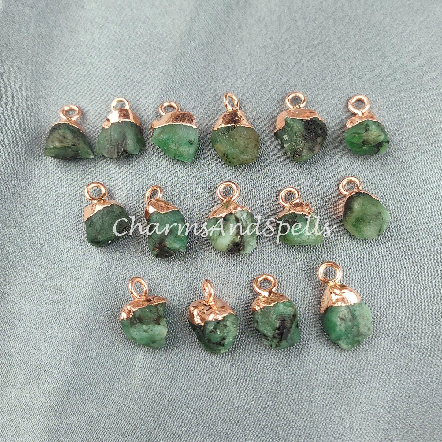 Natural Emerald Pendant Connectors, Emerald Charm Connectors, Electroplated Single Bail Connectors, DIY Jewelry Making - Charms And Spells