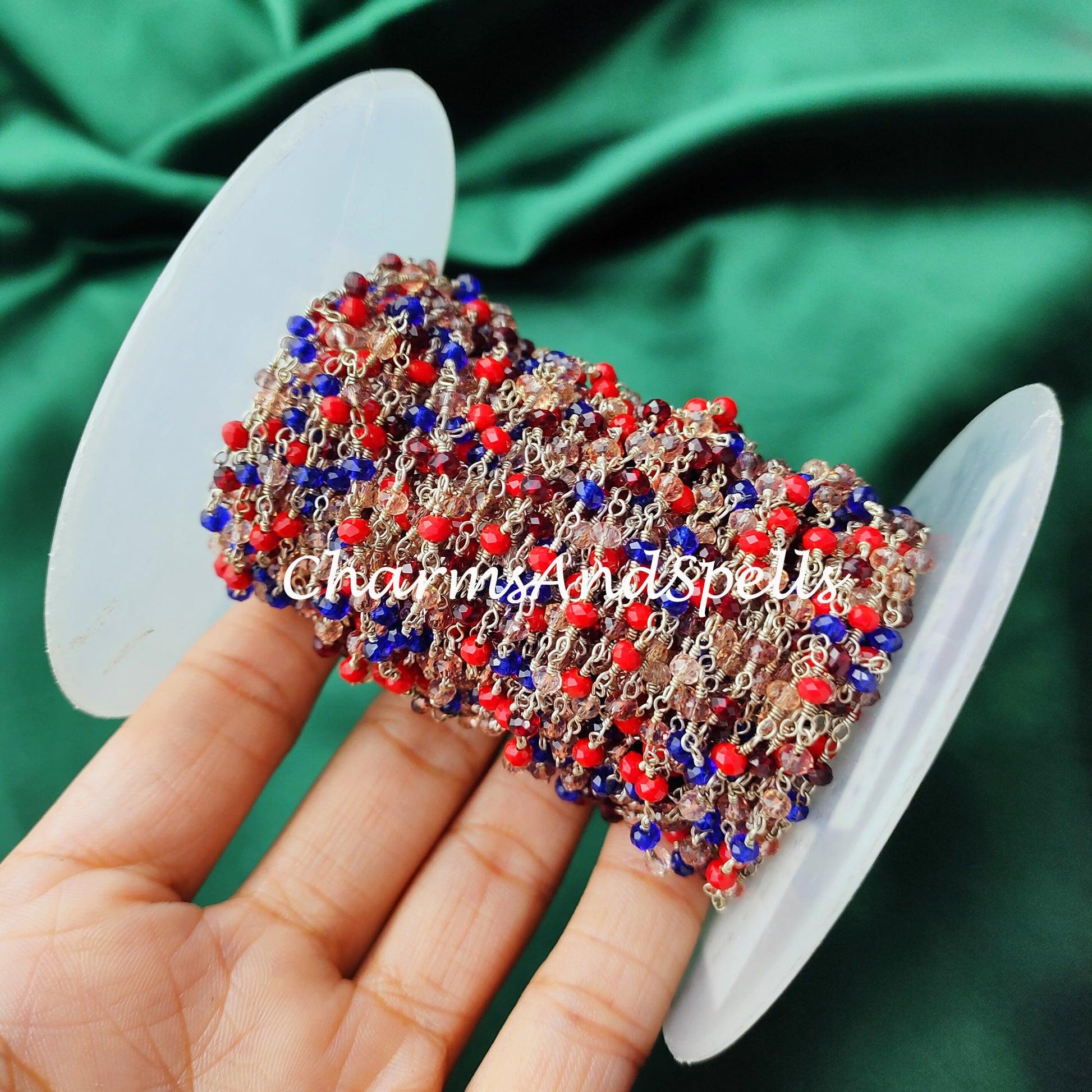 1 Feet Chain, Multi Gemstone Rosary Chain, Rondelle Beads Chain, 925 Silver Plated Chain, DIY Jewelry Making Supply, 3-3.5mm Bead Size - Charms And Spells
