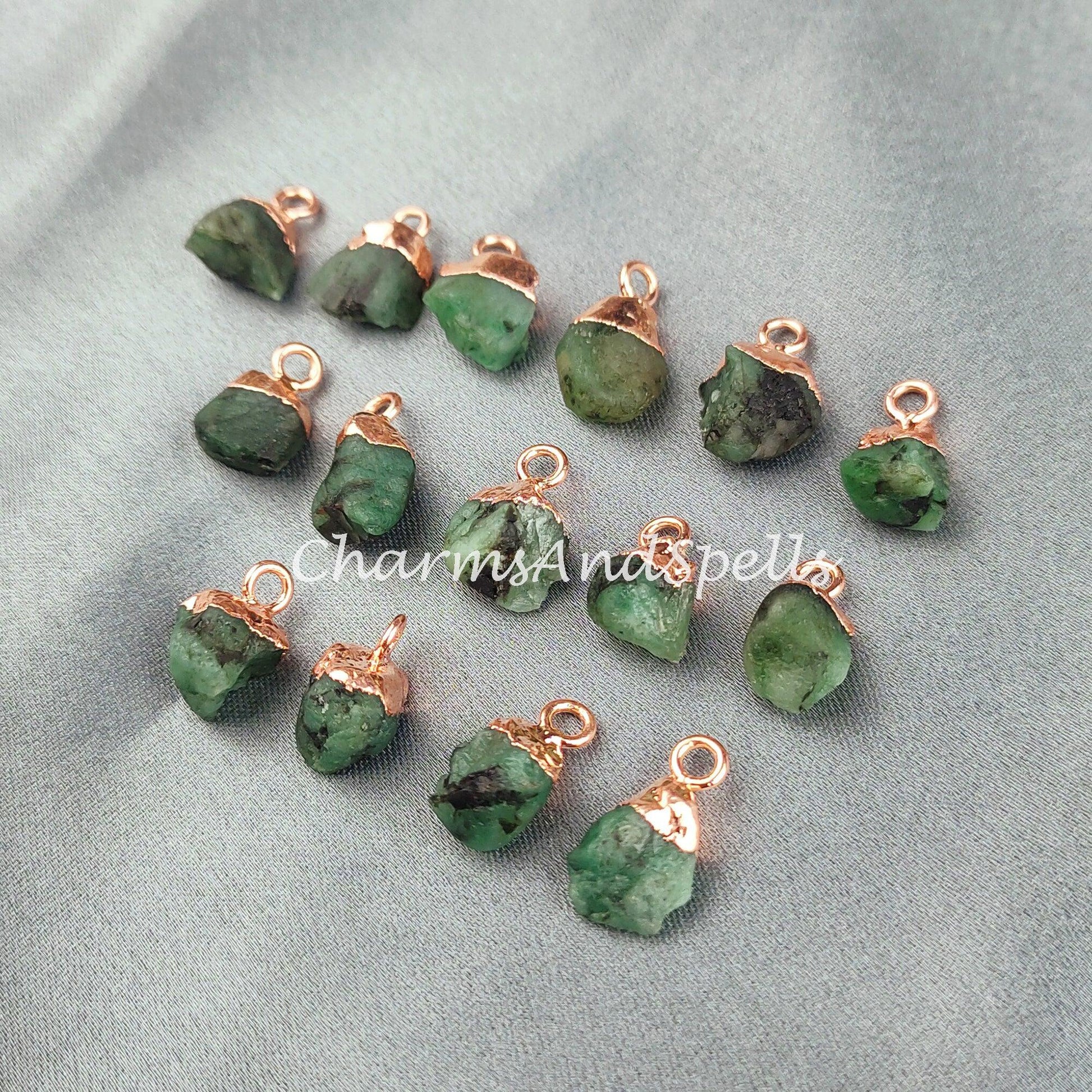 Natural Emerald Pendant Connectors, Emerald Charm Connectors, Electroplated Single Bail Connectors, DIY Jewelry Making - Charms And Spells