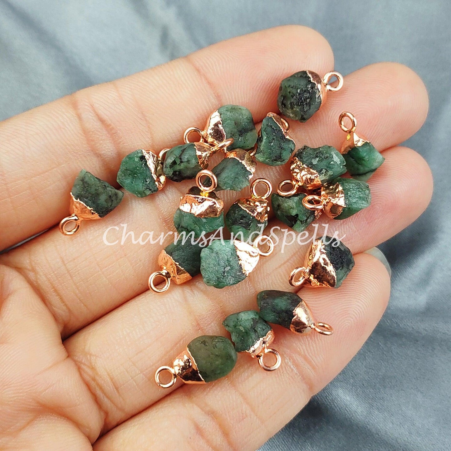 Natural Emerald Pendant Connectors, Emerald Charm Connectors, Electroplated Single Bail Connectors, DIY Jewelry Making - Charms And Spells