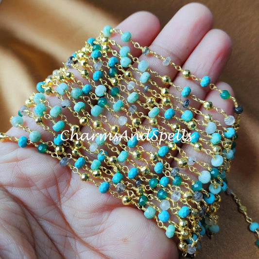 1-50 Feet Multi Disco Beaded Rosary Chain, Rondelle Faceted 3-4.5mm Gold Plating Chain, Jewelry Findings, Bulk Rosary Chain Rolls - Charms And Spells