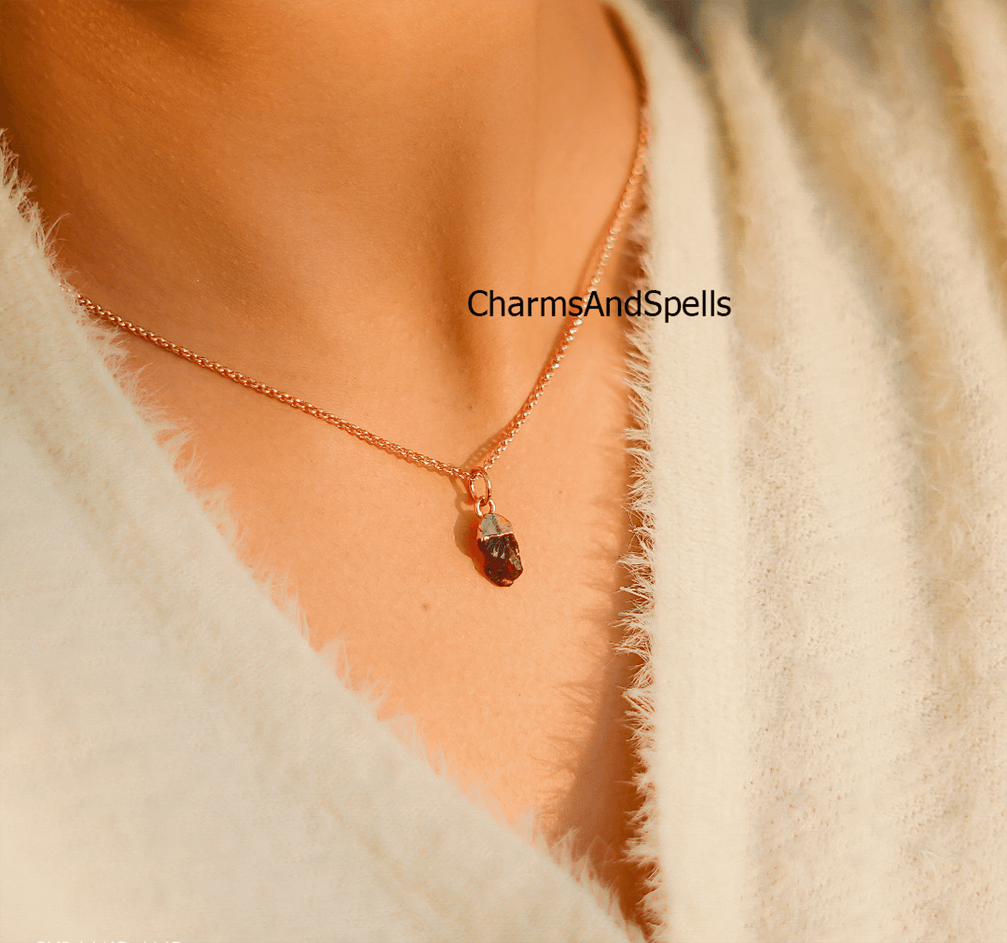 Garnet Necklace, Red Garnet Gemstone, Boho Copper Jewelry, Raw Garnet, January Birthstone, Gift Ideas, Gifts for her - Charms And Spells