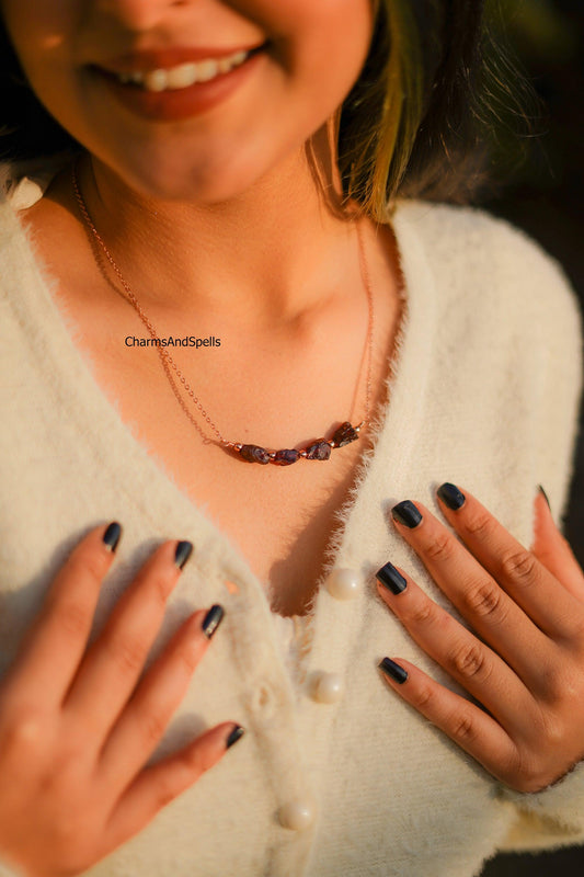 Raw Red Garnet Necklace, Gemstone Necklace, January Birthstone, Imitation Jewelry, Gift For Her, Beaded Necklace - Charms And Spells
