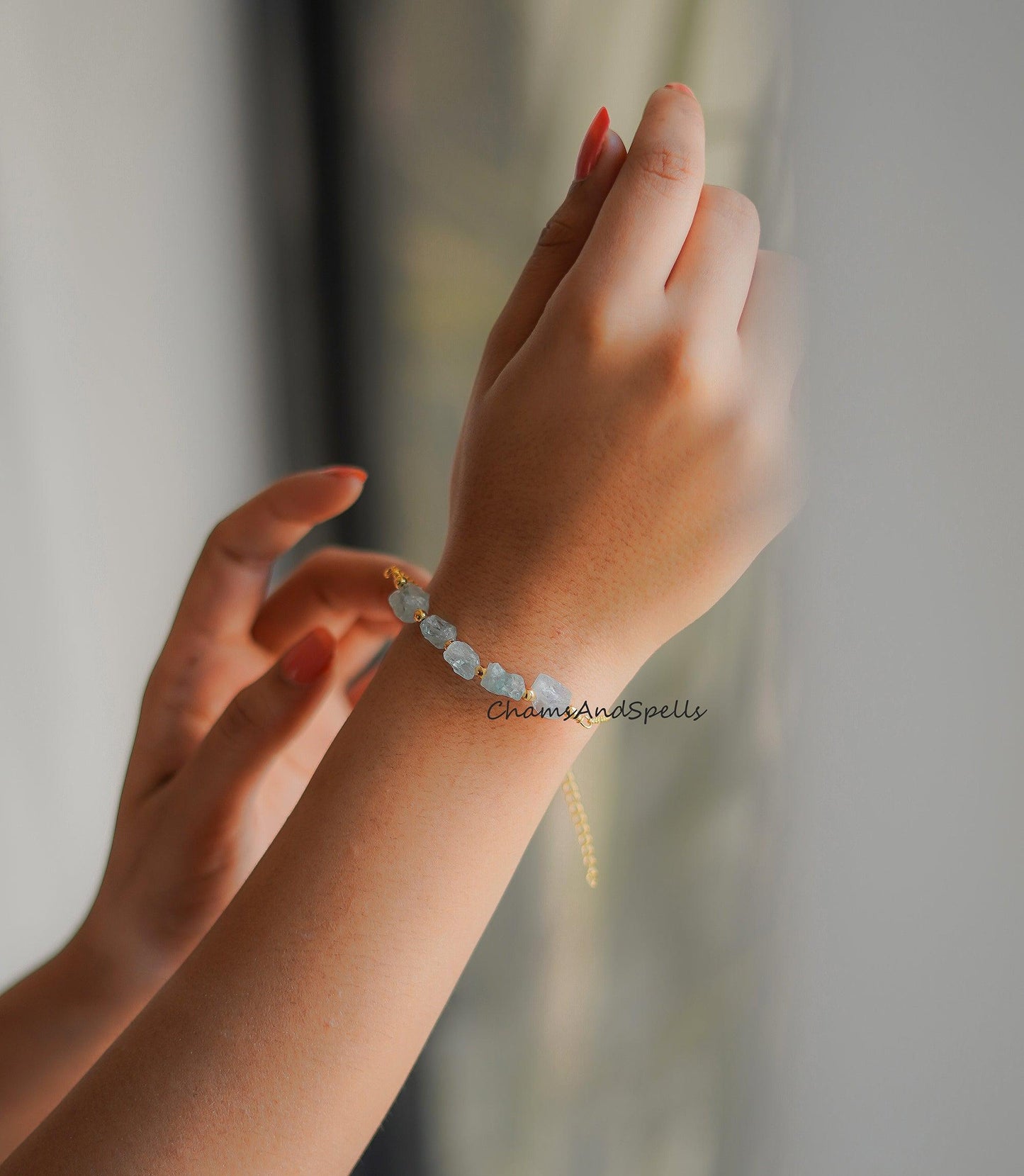 Raw Aquamarine Bracelet, Gemstone Bracelet, Ethnic Bracelet, Handmade Bracelet, Dainty Crystals Bracelet, Bracelet For Women - Charms And Spells