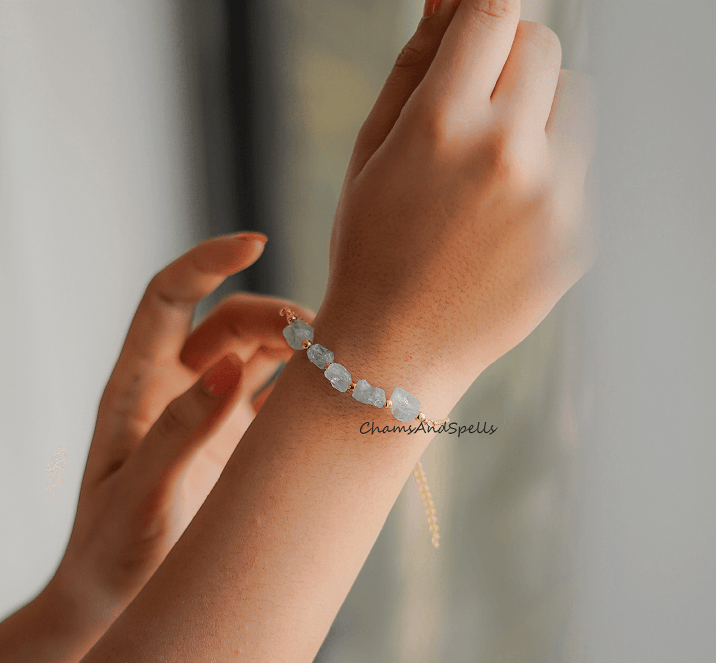 Raw Aquamarine Bracelet, Gemstone Bracelet, Ethnic Bracelet, Handmade Bracelet, Dainty Crystals Bracelet, Bracelet For Women - Charms And Spells