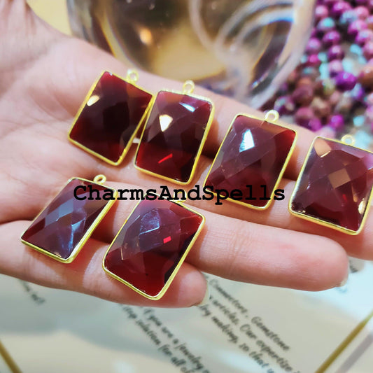 17x26mm Garnet Pendant Connector, Gold Plated Pendant, Single Loop Boho Connector, DIY Pendant/Earring Connector, Gemstone Connector - Charms And Spells