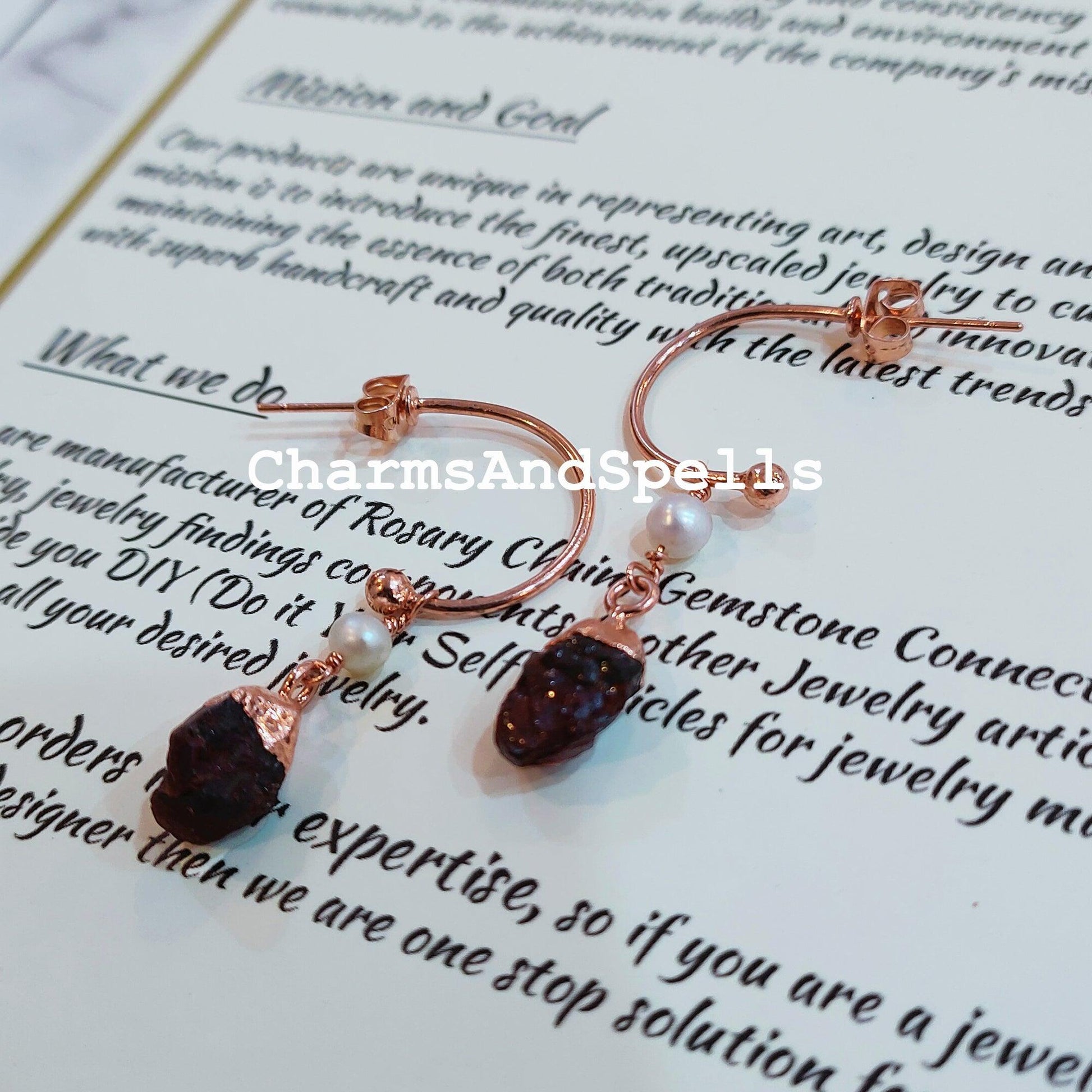 Rough Natural Garnet Earrings, Electroplated Earrings, January Birthstone Earrings, Copper Earrings, Raw Gemstone Earrings - Charms And Spells