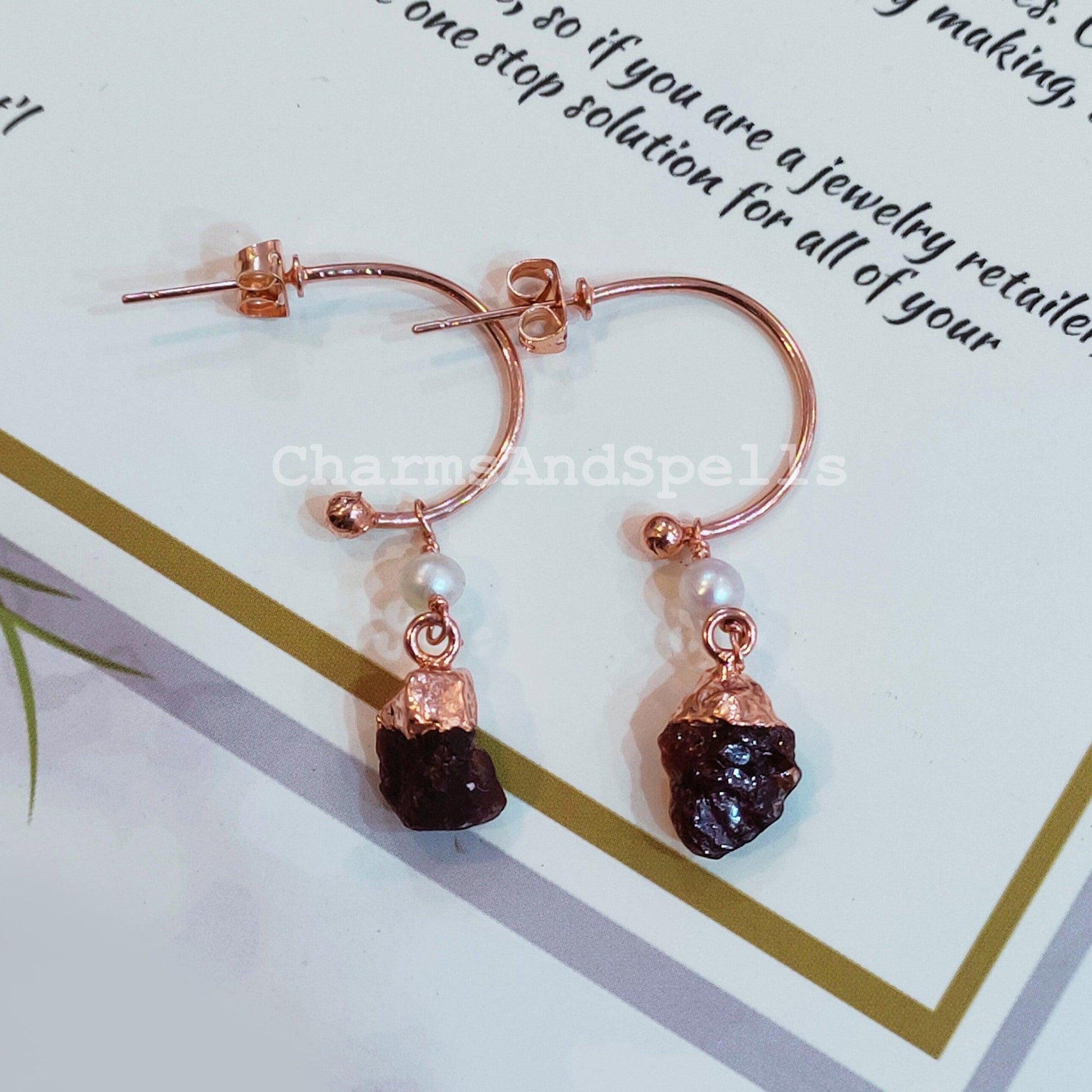 Rough Natural Garnet Earrings, Electroplated Earrings, January Birthstone Earrings, Copper Earrings, Raw Gemstone Earrings - Charms And Spells