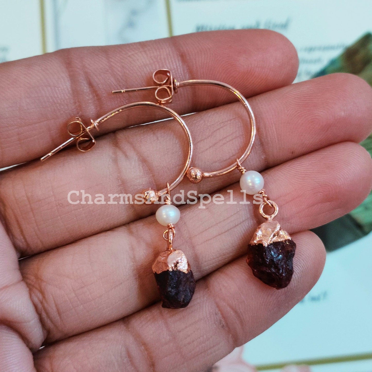 Rough Natural Garnet Earrings, Electroplated Earrings, January Birthstone Earrings, Copper Earrings, Raw Gemstone Earrings - Charms And Spells