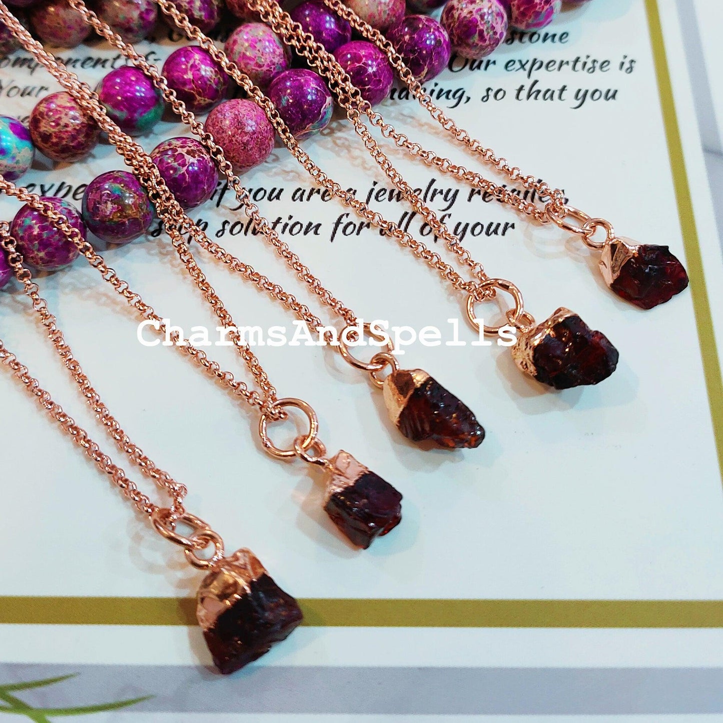 Garnet Necklace, Red Garnet Gemstone, Boho Copper Jewelry, Raw Garnet, January Birthstone, Gift Ideas, Gifts for her - Charms And Spells