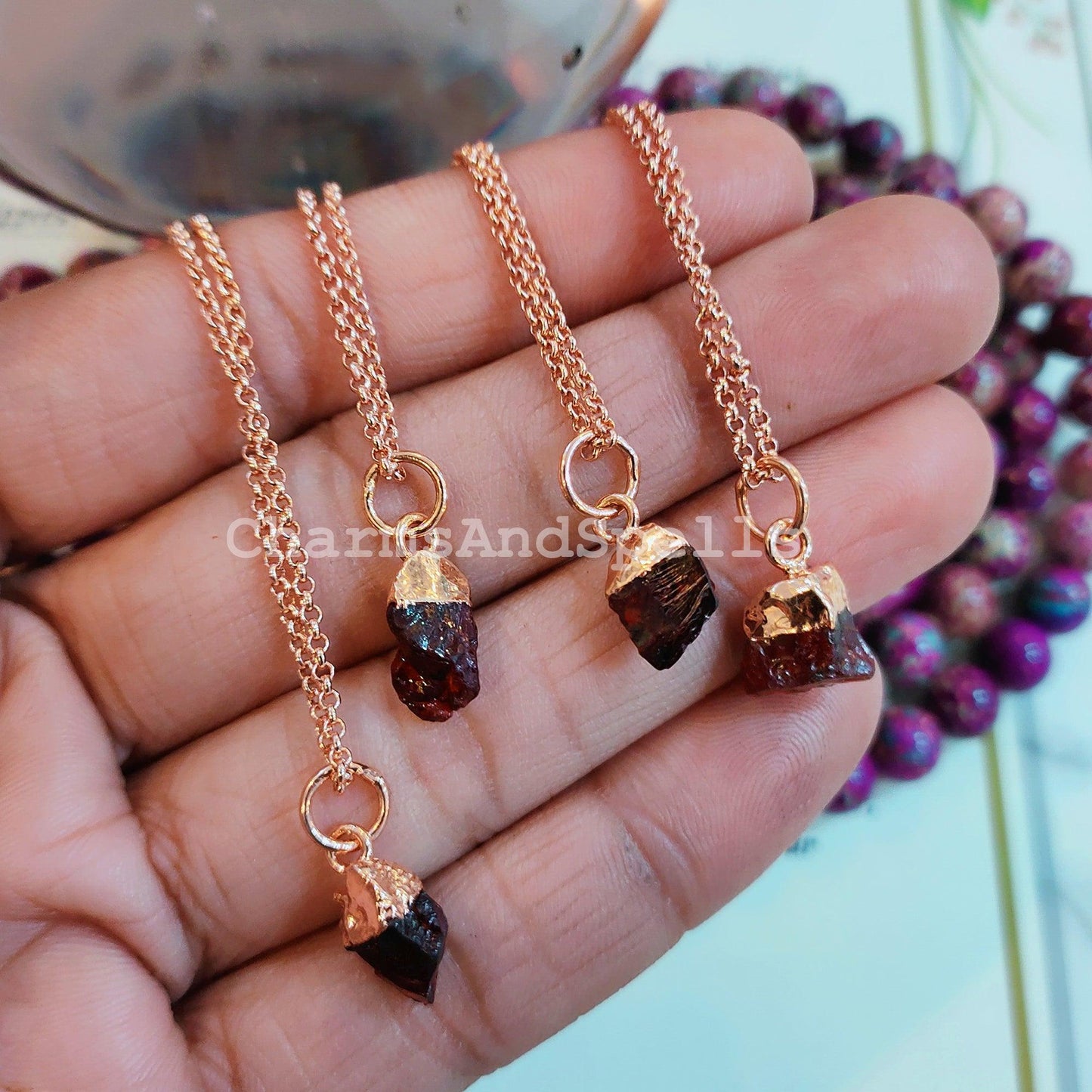 Garnet Necklace, Red Garnet Gemstone, Boho Copper Jewelry, Raw Garnet, January Birthstone, Gift Ideas, Gifts for her - Charms And Spells