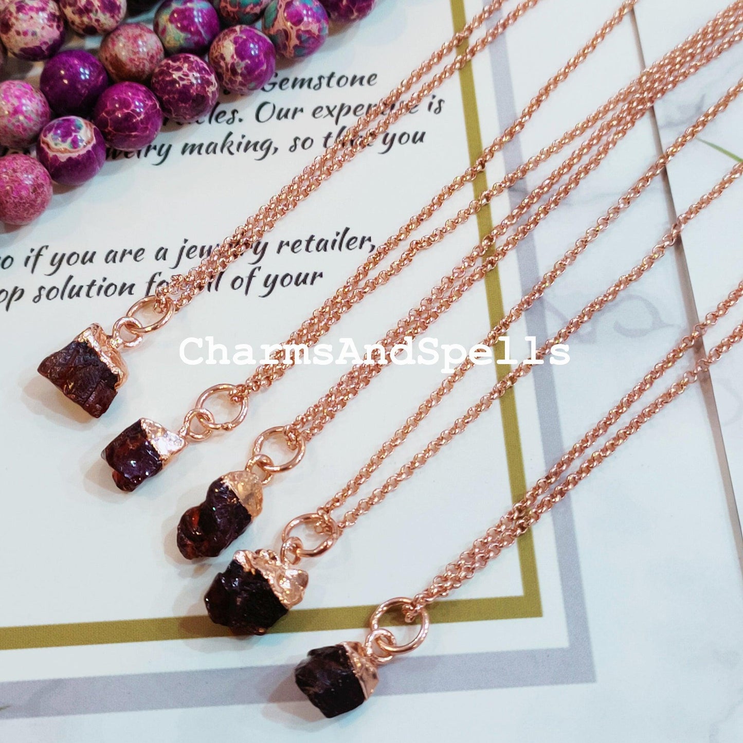 Garnet Necklace, Red Garnet Gemstone, Boho Copper Jewelry, Raw Garnet, January Birthstone, Gift Ideas, Gifts for her - Charms And Spells